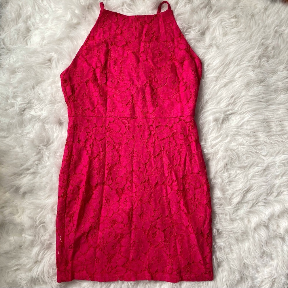 Dark Pink Lace Adjustable Strap Mini Dress